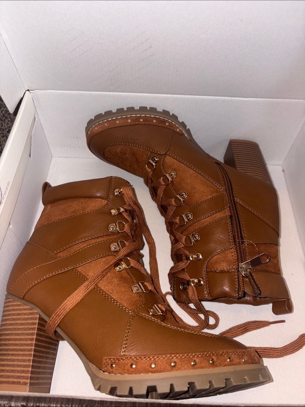 Women’s Brown Lace-Up Heeled Booties